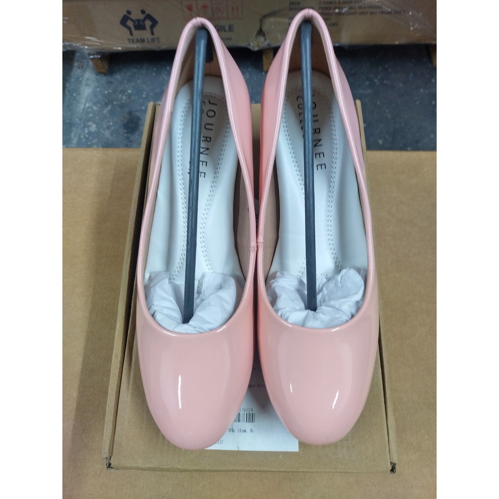 Journee Collection Luu Patent Pink Round Toe Low Wedge Pump Shoes Womens 9